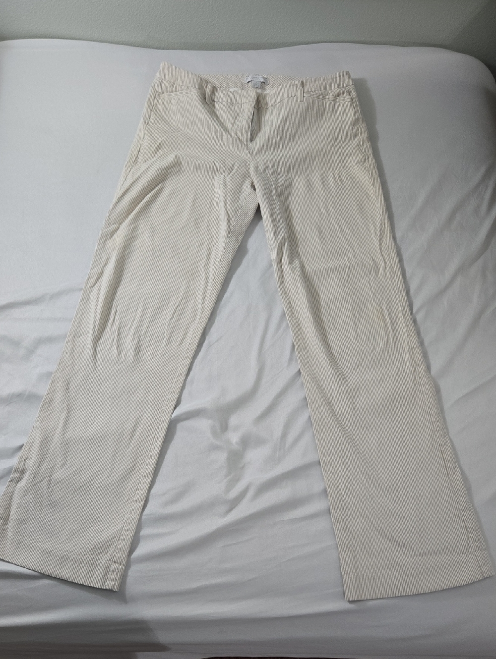 New York & Company Cream Seersucker Chinos with Subtle Stripe